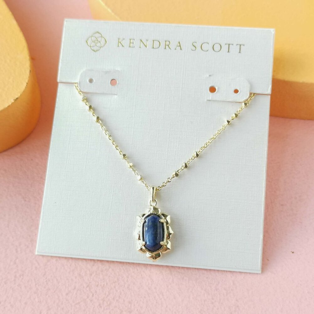 Kendra Scott Piper Gold Necklace with Blue Lapis Stone Pendant